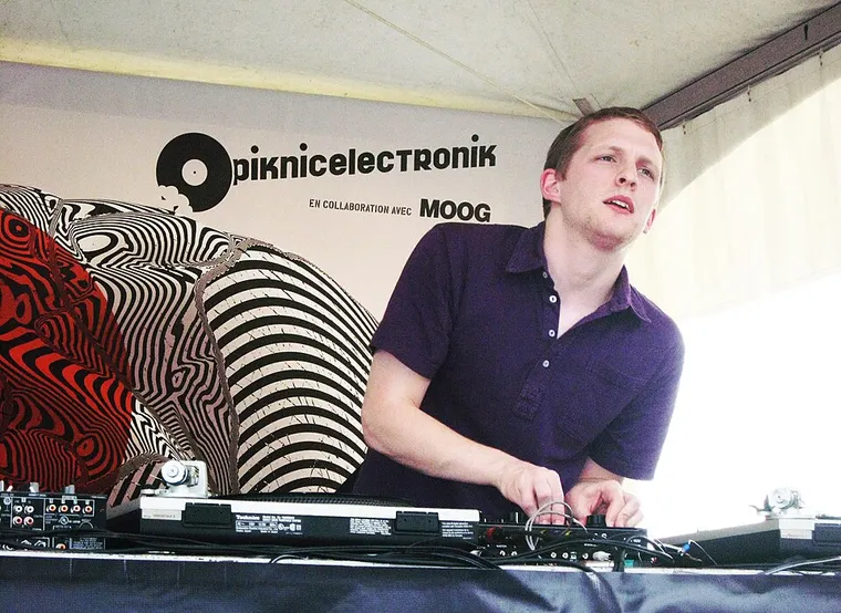 Authentic photo of Floating Points, announced for SATELLITE: FOUR TET B2B FLOATING POINTS B2B DAPHNI; not an event flyer or photograph of this show