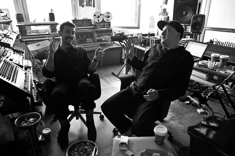 Modeselektor duo in the studio during recording of Monkeytown in 2011; both heads fully visible; archival photo of a billed performer at MODESELEKTOR — BF30, not this event