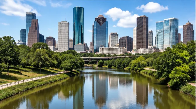 City photograph of HOUSTON as location context only, not a photograph of RAVE JESUS — RAVE REVIVAL TOUR