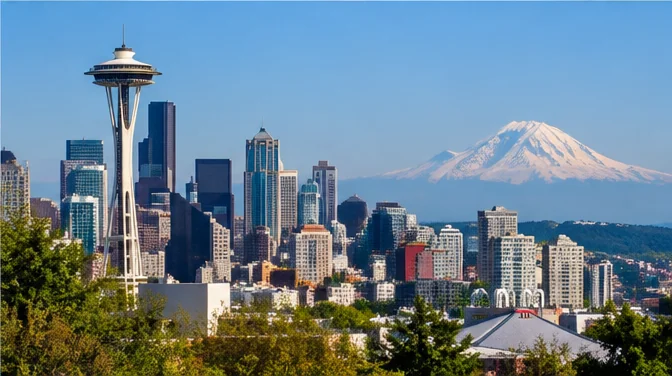 City photograph of SEATTLE as location context only, not a photograph of CONFLUX PRESENTS DOSS & CFCF
