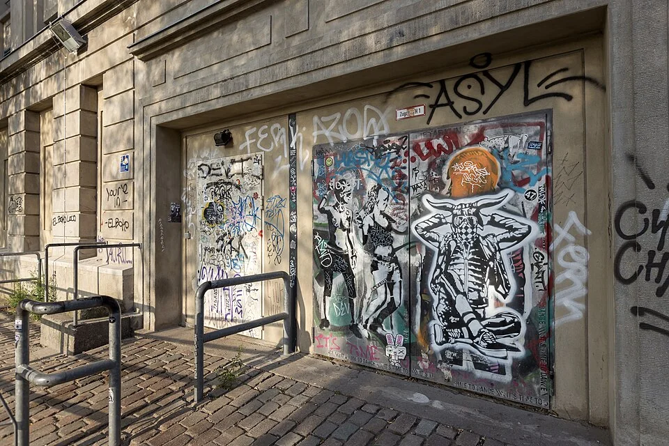 Berghain nightclub entrance in Berlin, showing the industrial building exterior